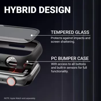 CRONG Hybrid Watch Case s Tempered Glass ochranou displeja pre Apple Watch 45mm - transparentný