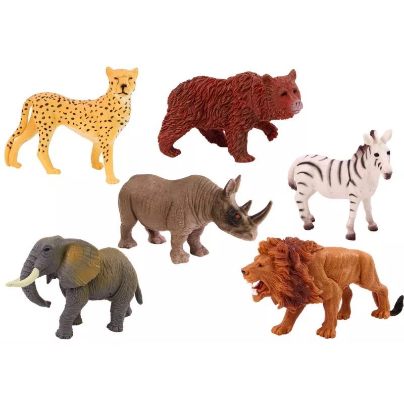 LEAN TOYS Sada 6 figúrok divých zvierat, slon, lev, nosorožec, tiger, zebra, žirafa