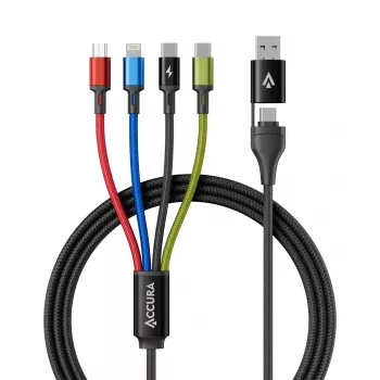 Accura 8-in-1 multi nabíjací kábel USB-A/USB-C na 2x USB-C, Lightning, Micro USB, 3.0A, 1,2m, čierny
