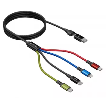 Accura 8-in-1 multi nabíjací kábel USB-A/USB-C na 2x USB-C, Lightning, Micro USB, 3.0A, 1,2m, čierny