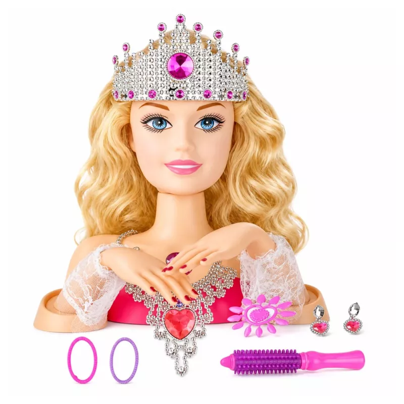 LEAN TOYS Beauty Fashion bábika hlava na česanie s príslušenstvom, blond vlasy, 25 cm, pre deti od 3 rokov