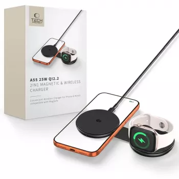 TECH-PROTECT A55 2-in-1 magnetická MagSafe nabíjačka 25W Qi2.2 čierna