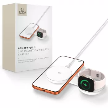 TECH-PROTECT A55 2-in-1 magnetická MagSafe nabíjačka 25W Qi2.2 biela