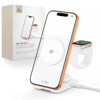 TECH-PROTECT A56 3-in-1 magnetická MagSafe bezdrôtová nabíjačka 25W Qi2.2 biela