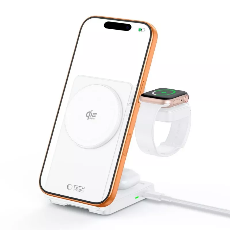 TECH-PROTECT A56 3-in-1 magnetická MagSafe bezdrôtová nabíjačka 25W Qi2.2 biela
