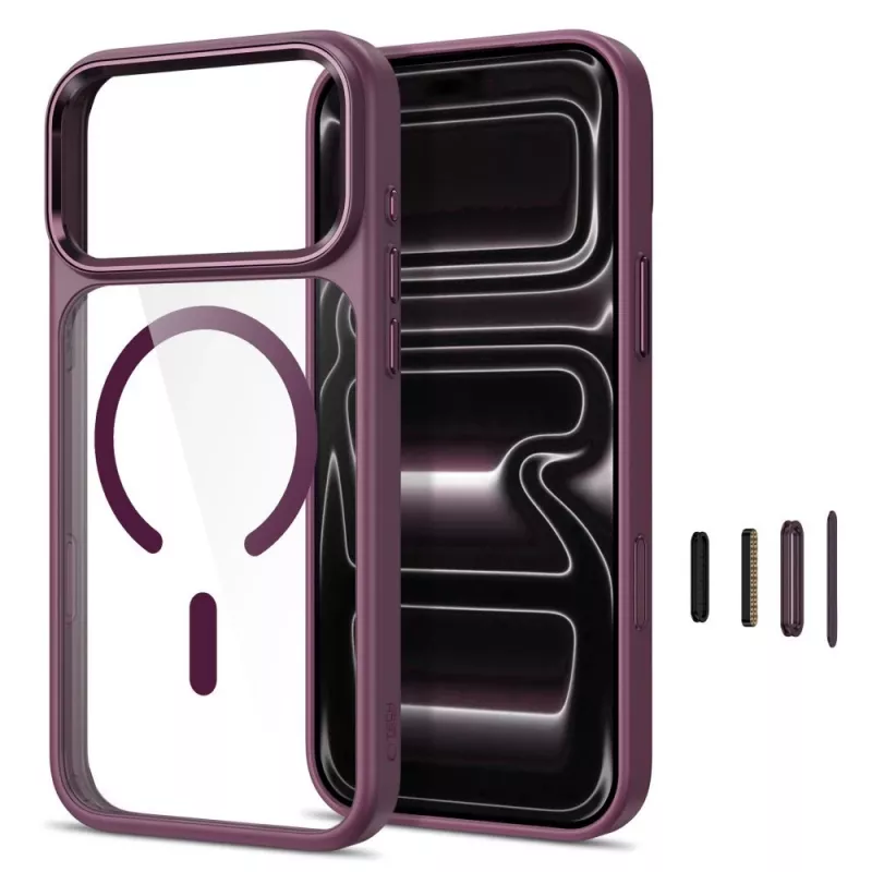 Tech-Protect Magmat MagSafe CC puzdro pre iPhone 17 Pro / 18 Pro - tmavá čerešňová/priehľadná