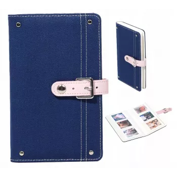 LOVEINSTANT Denim fotoalbum pre Fujifilm Instax Mini – miesto pre 108 fotografií, PU kožená väzba, 18 strán, modrý
