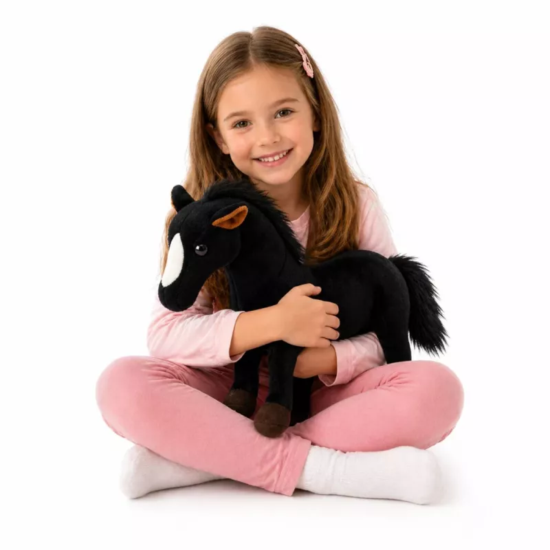 LEAN TOYS plyšový kôň plyšová hračka maskot čierny 40cm x 37cm