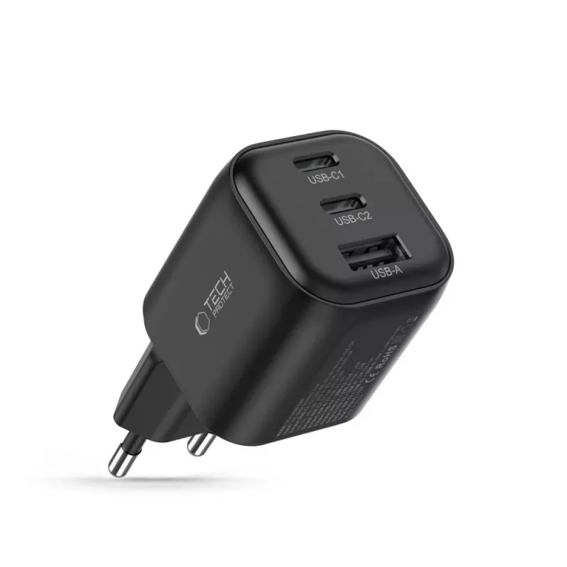 TECH-PROTECT NCA100W-GaN 3-port GaN napájací zdroj 100W PD 3.2 / QC3.0 čierny