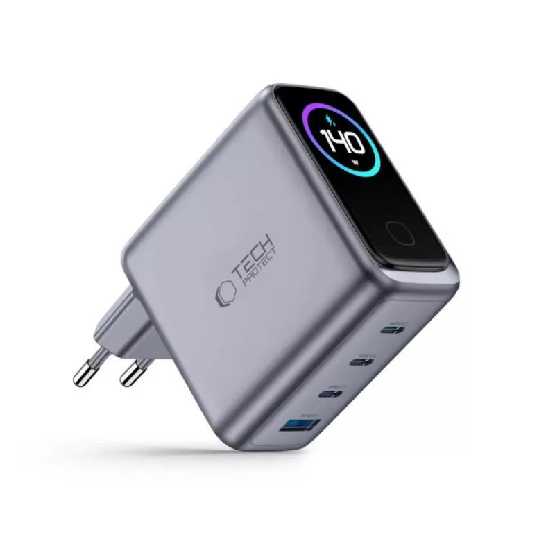 TECH-PROTECT POWERVISION NC140W-GaN 4-port nabíjačka PD 140W / QC3.0 tmavosivá