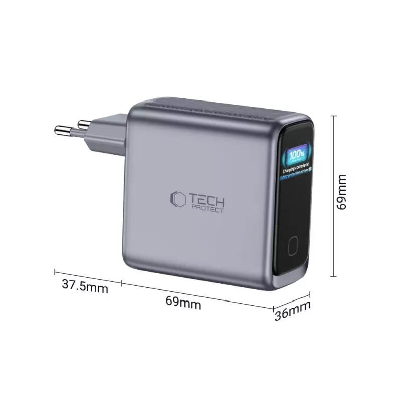 TECH-PROTECT POWERVISION NC140W-GaN 4-port nabíjačka PD 140W / QC3.0 tmavosivá