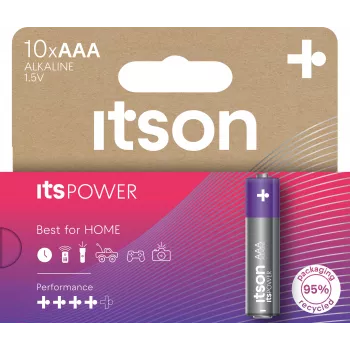 ITSON LR03IPO/10HH alkalické batérie AAA balenie 10 ks | 1,5V LR03 MN2400 dlhá životnosť, nevytekajúce, bez ortuti