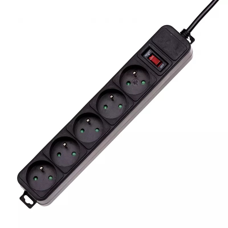 Akyga AK-SP-05A prepäťová ochrana zásuvkový blok, 5 x CEE 7/5 (typ E), vypínač, 1,8 m, čierna