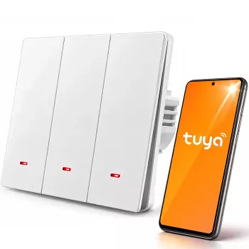 Qoltec 3-kanálový smart Wi-Fi svetelný vypínač s časovačom, Tuya & Smart Life, biely