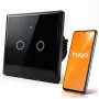Qoltec 52712 smart touch 2-kanálový WLAN svetelný vypínač, tvrdené sklo, čierny