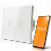 Qoltec 2-kanálový dotykový smart svetelný vypínač Wi-Fi Tuya Smart Life tvrdené sklo biely