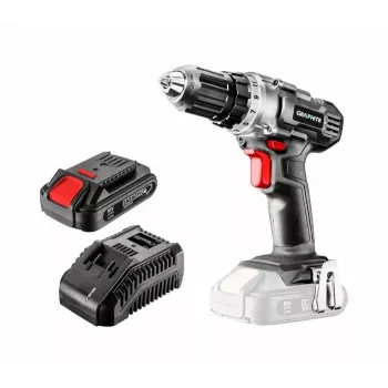 Graphite 58G000-SET1 18V sada akumulátorového skrutkovača s 2x 2,0Ah akumulátormi, 35 Nm, rýchloupínacie skľučovadlo, LED svetlo, čierna/červená