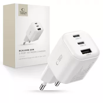 TECH-PROTECT NCA100W-GAN-AVS 3-portová GaN nabíjačka PD 3.2 100W / QC3.0 biela