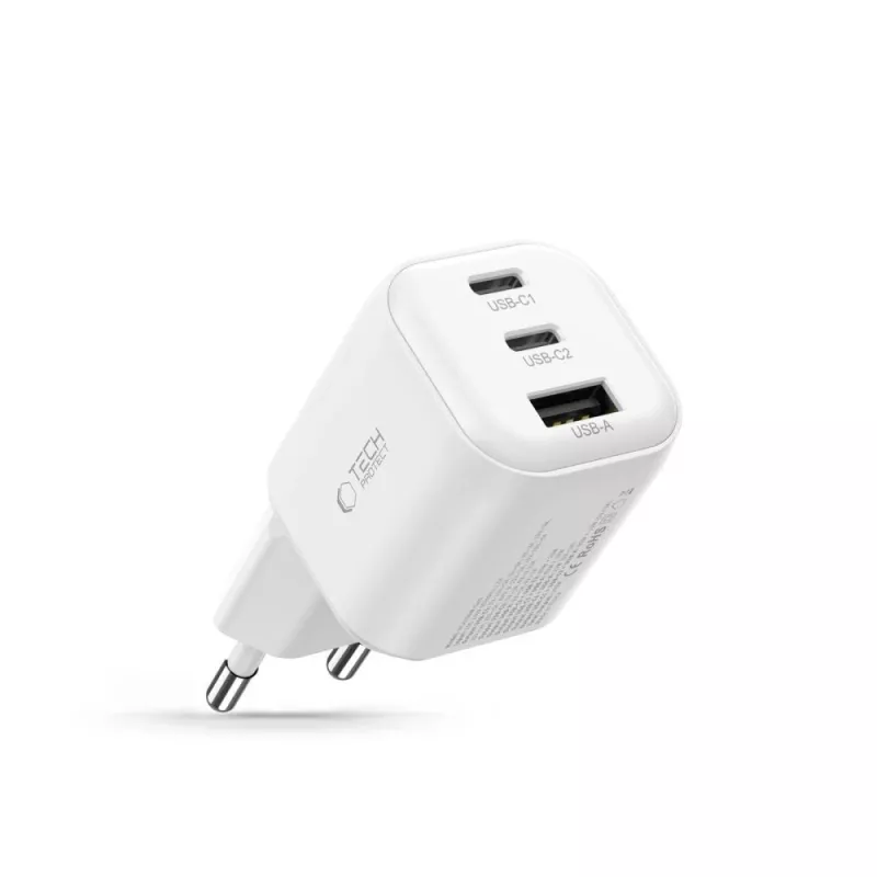 TECH-PROTECT NCA100W-GAN-AVS 3-portová GaN nabíjačka PD 3.2 100W / QC3.0 biela