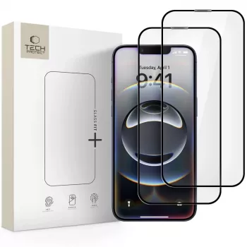 Tech-Protect Glass Fit+ tvrdené sklo ochrana displeja pre Apple iPhone 13/13 Pro/14/16e/17e, čierny rám, balenie 2 ks