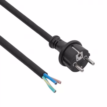 Akyga AK-OT-04S gumený napájací kábel H05RR-F 3 x 1,5 mm², konektor samec CEE-7/7 na otvorený koniec, 5 m, čierny