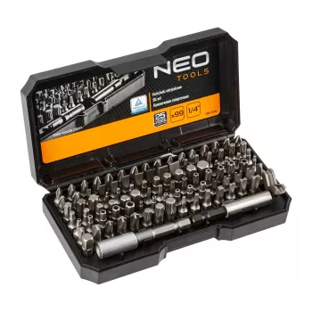 NEO TOOLS 99-dielna sada skrutkovacích bitov s rukoväťou, S2 oceľ, 1/4
