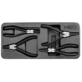 NEO TOOLS Sada klieští na poistné krúžky, 4-dielna, vnútorné/vonkajšie rovné a ohnuté, CrV oceľ, 180 mm, TÜV certifikované