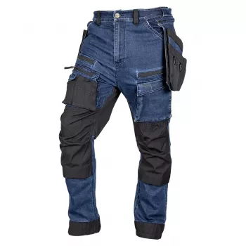 NEO TOOLS džínsové pracovné nohavice s Cordura výstuhami, odnímateľnými puzdrami na náradie, tmavomodrá, veľkosť XXXL