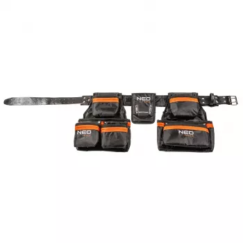NEO TOOLS 84-330 profesionálny opasok na náradie s 12 vreckami, Heavy-Duty polyester, rýchloupínacia spona, nastaviteľný 80-120 cm, čierna/sivá
