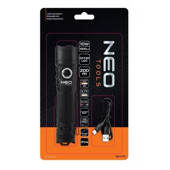 NEO TOOLS USB C 1500 lm SST40 LED nabíjateľná baterka