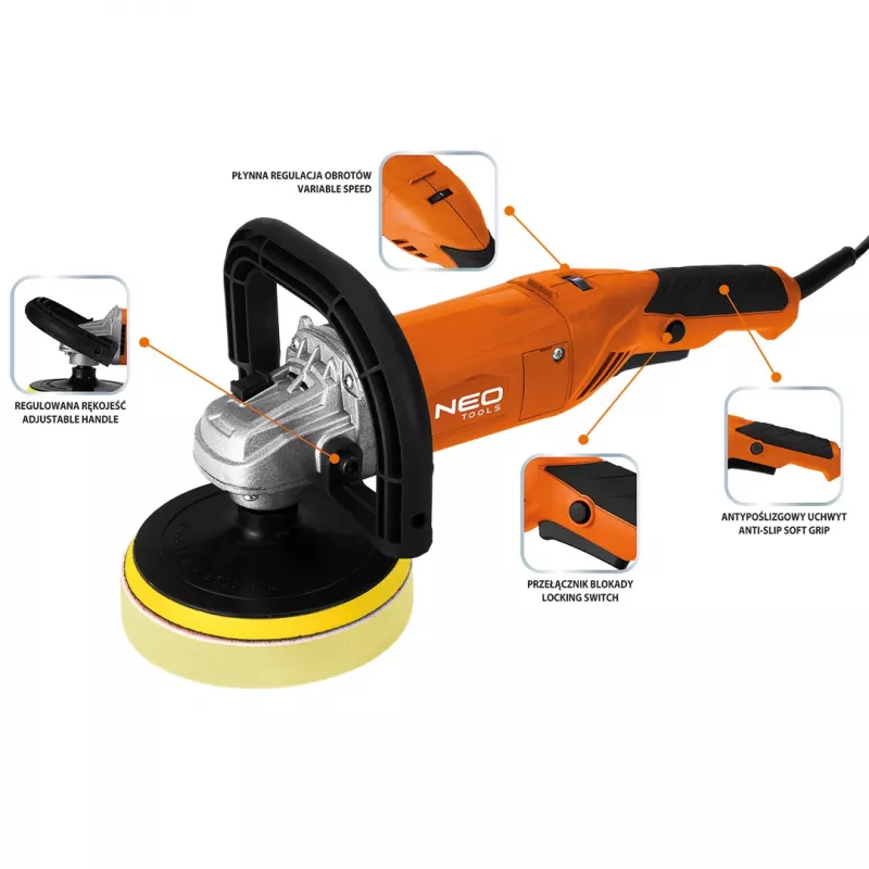 NEO TOOLS 04-701 rotačná leštička 900W 150mm s variabilnými otáčkami a plynulým rozbehom