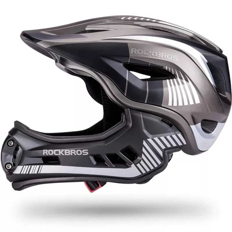 Rockbros TT-32SBTG-S detská cyklistická prilba s odnímateľným chráničom brady, veľkosť S, sivá