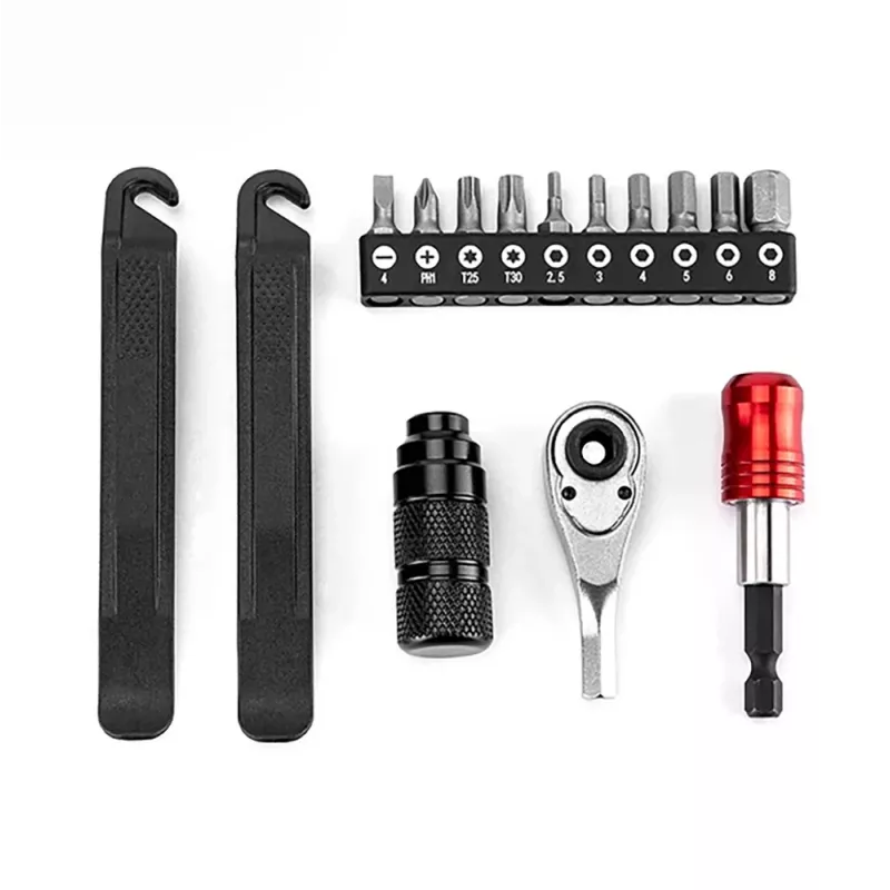 ROCKBROS núdzová opravná sada na bicykel - 16-in-1 multitool, mini pumpa, páčidlá na plášte, záplaty, čierna