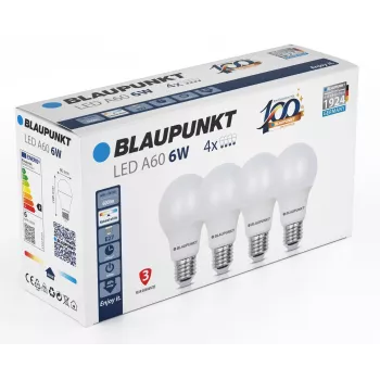 Blaupunkt LED žiarovka E27 A60 600 lm 6W 4000K, 4 kusy (BLAUPUNKT-E27-6W-NW-4)
