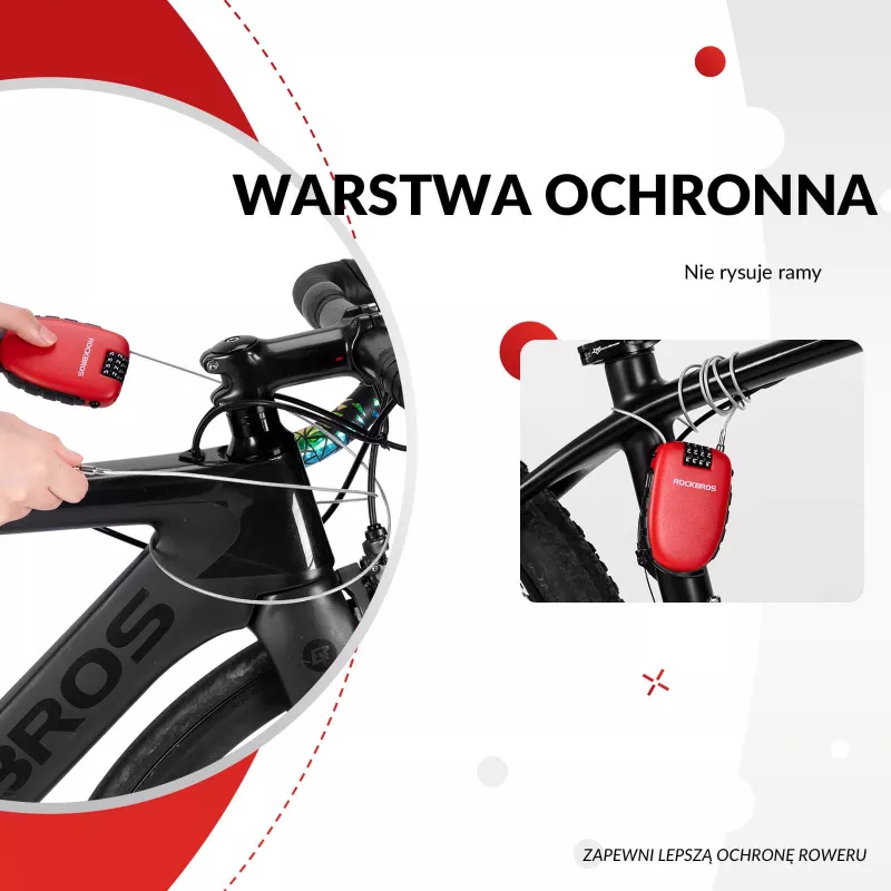 Rockbros Retractable Cable Lock 32420981001 červená - 3-miestny číselný zámok, 90 cm pletená oceľ