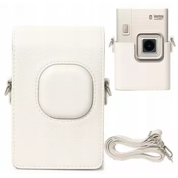 LOVEINSTANT sivé ochranné puzdro z PU kože pre Fujifilm Instax Mini LiPlay+ hybridný instantný fotoaparát s ramenným popruhom