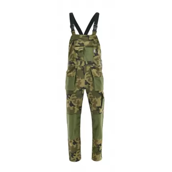 Snickers Workwear 3212 nohavice s náprsenkou King Camo / čierna XXL