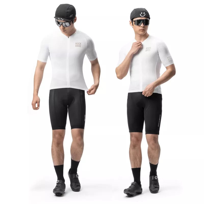 ROCKBROS Diamond krátky cyklistický dres – pánsky Active Fit, biely, veľkosť XL