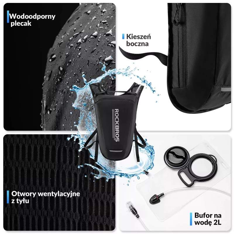 Rockbros H32 hydratačný batoh s 2L vakom - čierny