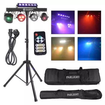 LIGHT4ME BEAM LASER STROBE LED PAR DERBY UV I - 4-in-1 multi-efektové javiskové svetlo s červeným/zeleným laserom, UV a DMX ovládaním