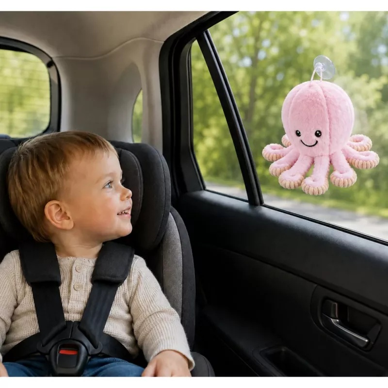 LEAN TOYS Plyšová chobotnica s prísavkou, ružová, 16 cm