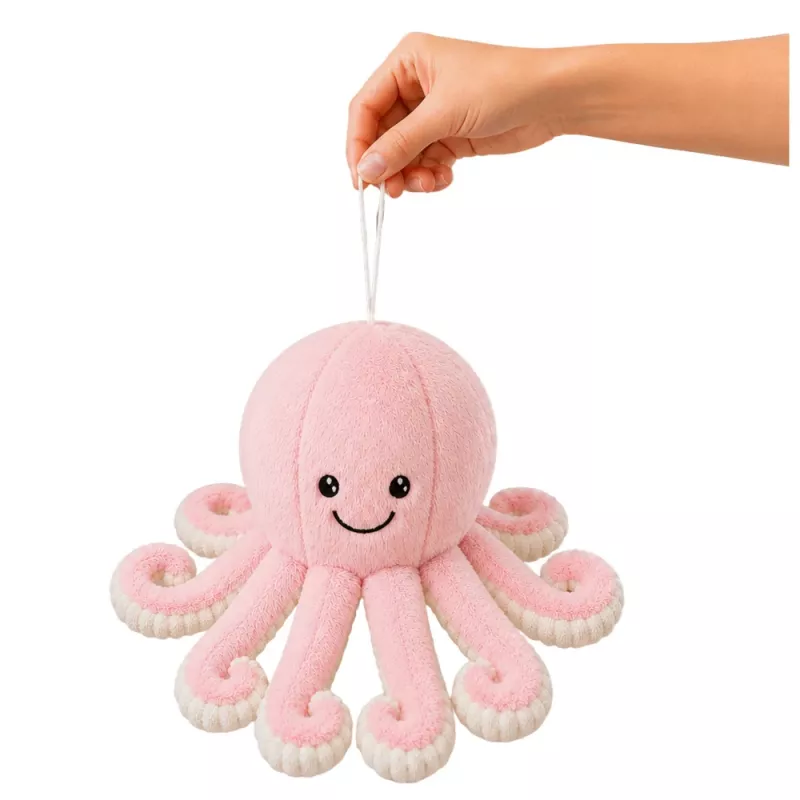 LEAN TOYS Plyšová chobotnica s prísavkou, ružová, 16 cm