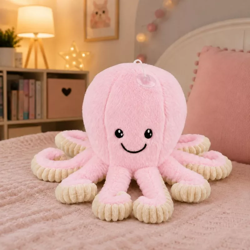 LEAN TOYS Plyšová chobotnica s prísavkou, ružová, 16 cm