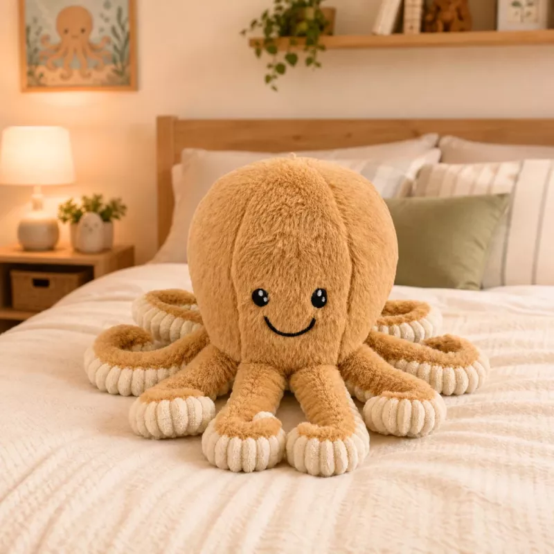 LEAN TOYS Plyšová chobotnica plyšová hračka s elastickými chápadlami béžová 30 cm