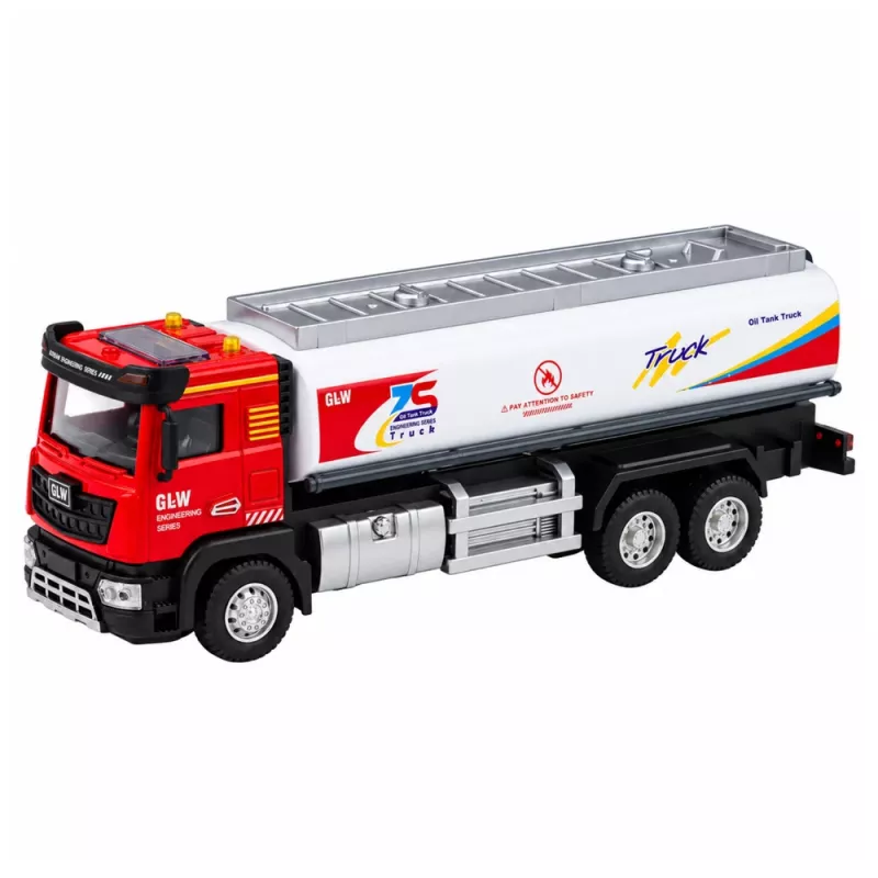 LEAN TOYS Cisternové auto kovový pohon svetlá zvuky červená a biela 1:40