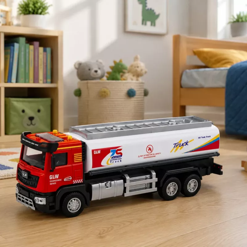 LEAN TOYS Cisternové auto kovový pohon svetlá zvuky červená a biela 1:40