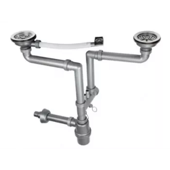 2-Bowl Sink Sifón s 3,5-palcovým prepadom - odtokový set pre dvojitý kuchynský drez, biely
