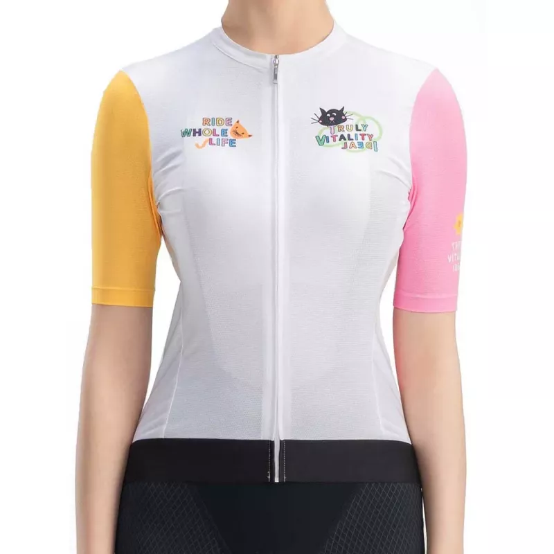 Rockbros dámsky cyklistický dres s potlačou, krátky rukáv, biely, veľkosť S