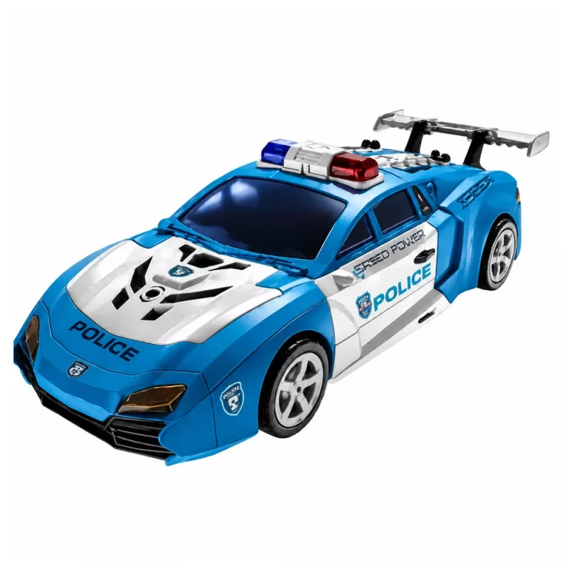 LEAN TOYS Auto-robot 2v1 policajné auto odpaľovač mini robot svetlá zvuky
