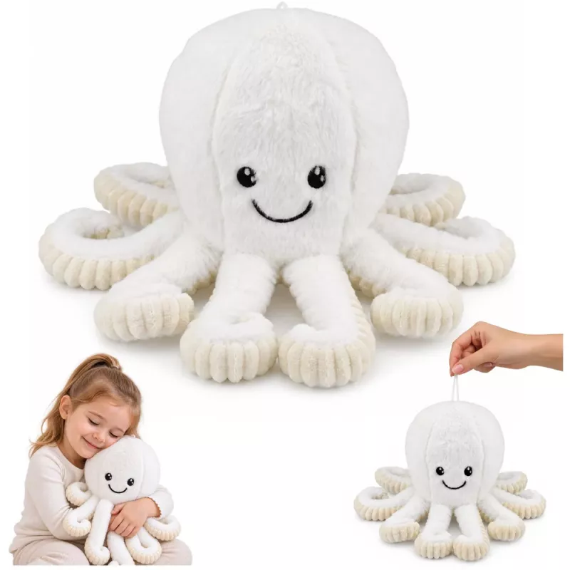 LEAN TOYS Plyšová chobotnica s elastickými chápadlami, biela, 50 cm